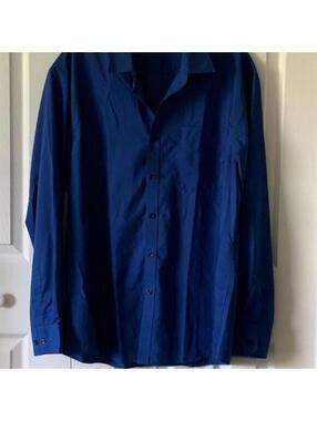 Hisdern Men's Blue Long Sleeve Button-Down Dress Shirt Size L